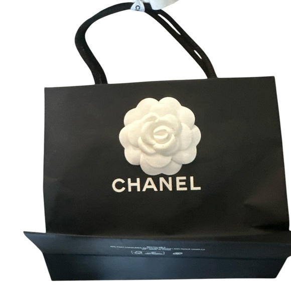 Chanel Camellia Gift Box Shopping Bag Set Black Cream Flower White Ribbon - Picture 5 of 8